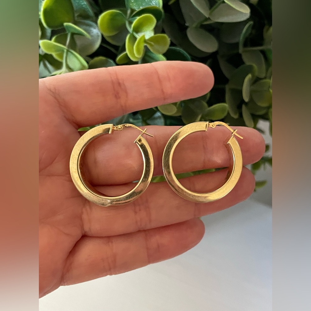 Dyadema Gold Over Sterling Silver 925 Thick Hoop Style Earrings 1.25” length